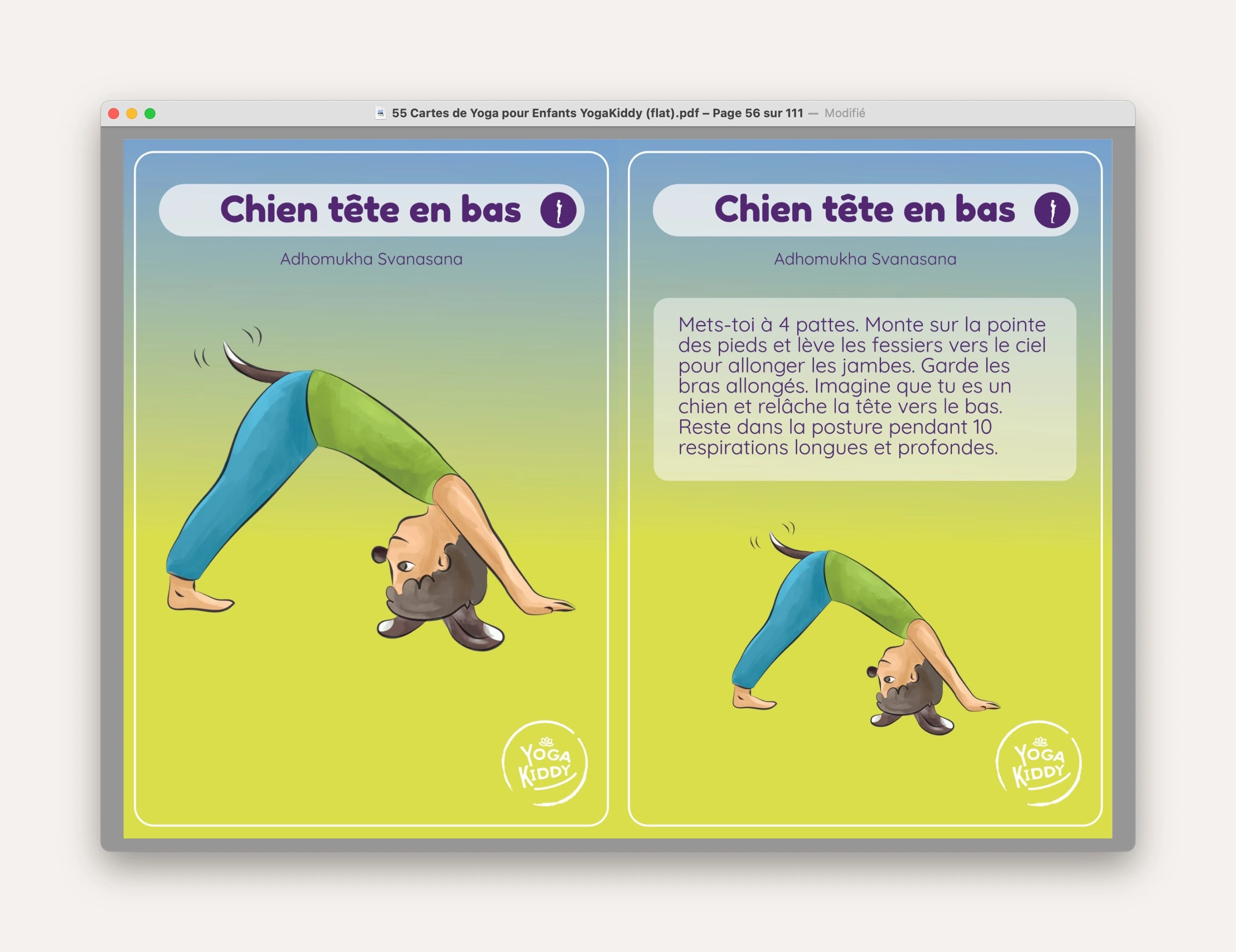 chien tête en bas telecharger carte yoga gratuite posture YogaKiddy imprimer PDF