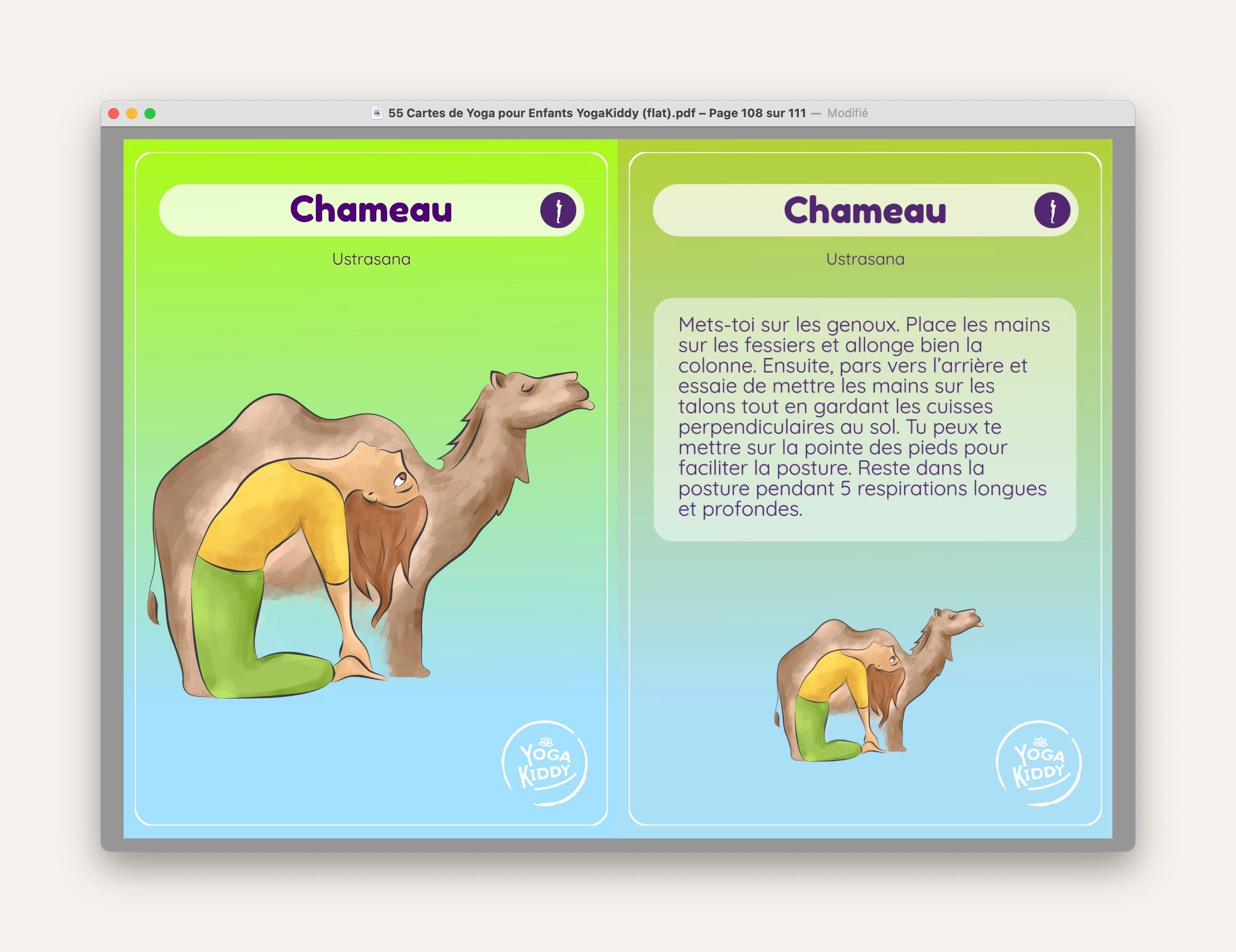 chameau telecharger carte yoga gratuite posture YogaKiddy imprimer PDF yoga enfants