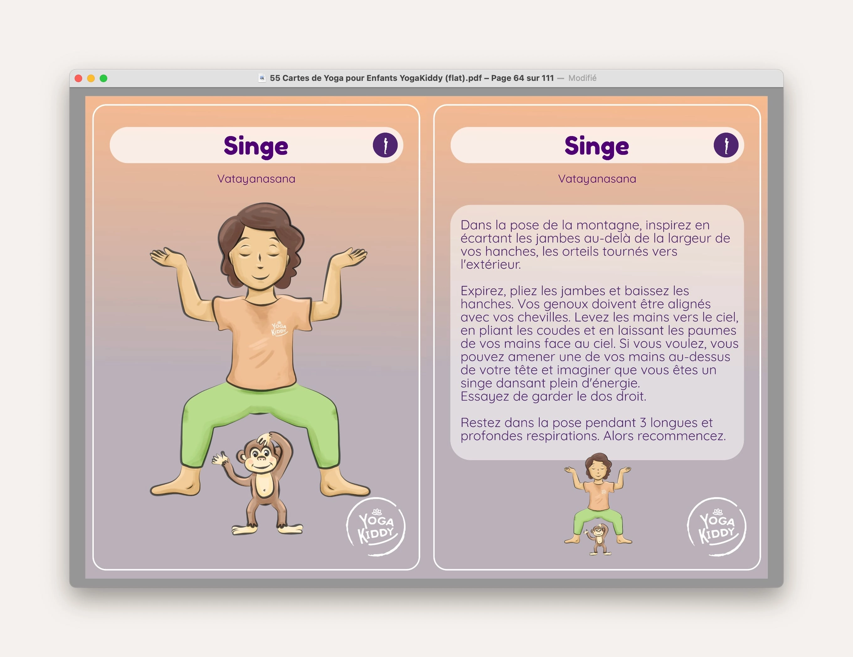 singe telecharger carte yoga gratuite posture YogaKiddy imprimer PDF yoga enfants