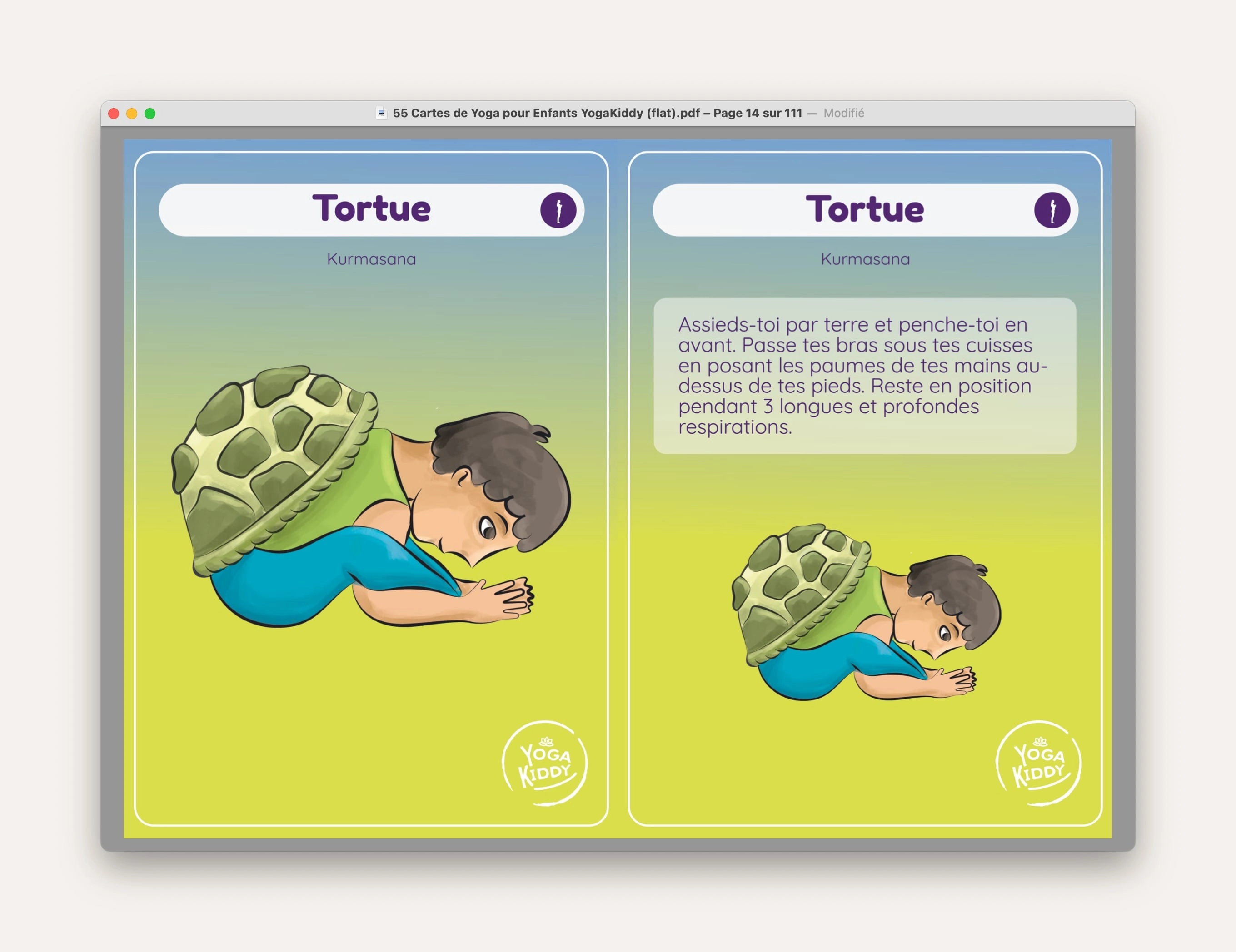 tortue telecharger carte yoga gratuite posture YogaKiddy imprimer PDF yoga enfants