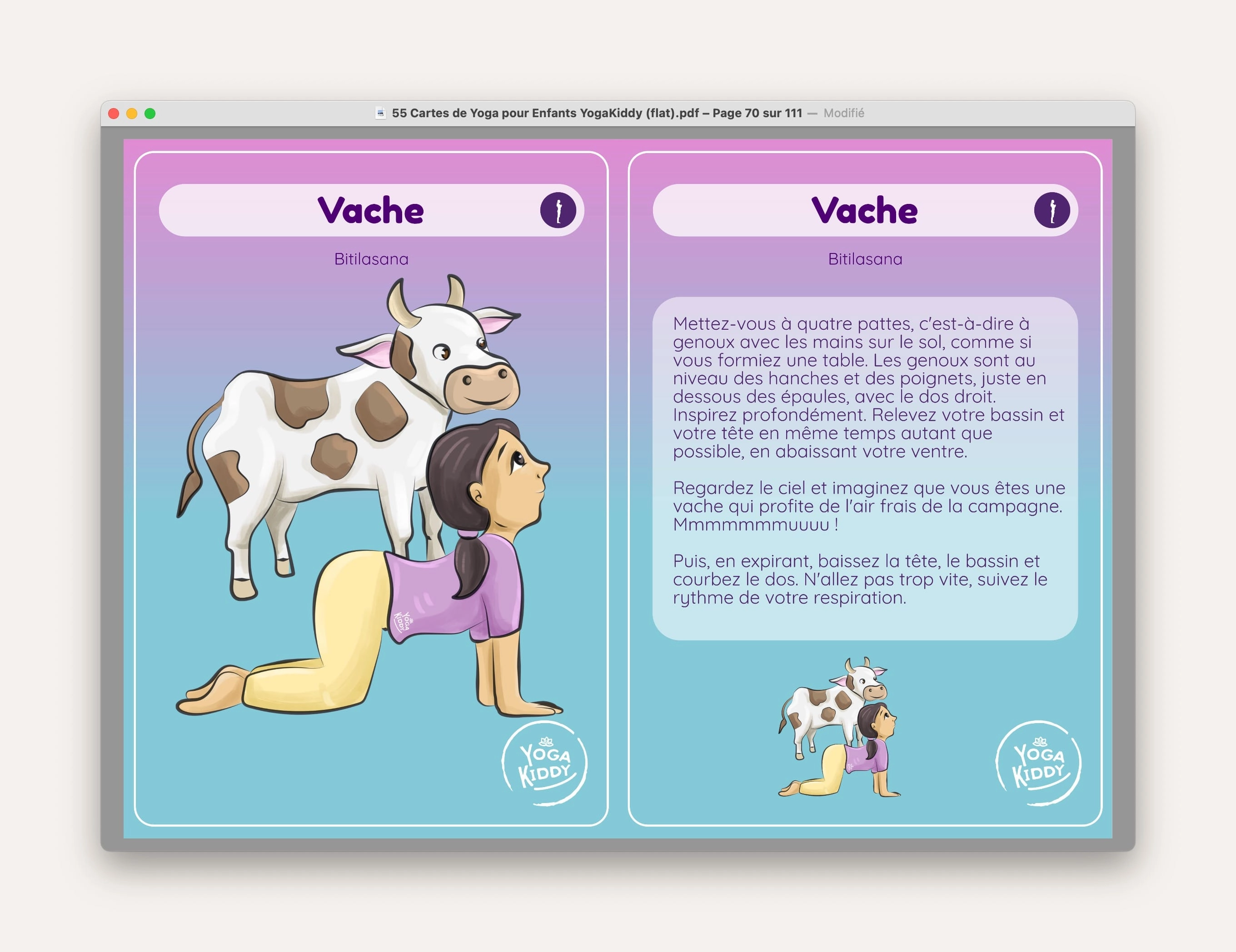 vache telecharger carte yoga gratuite posture YogaKiddy imprimer PDF yoga enfants