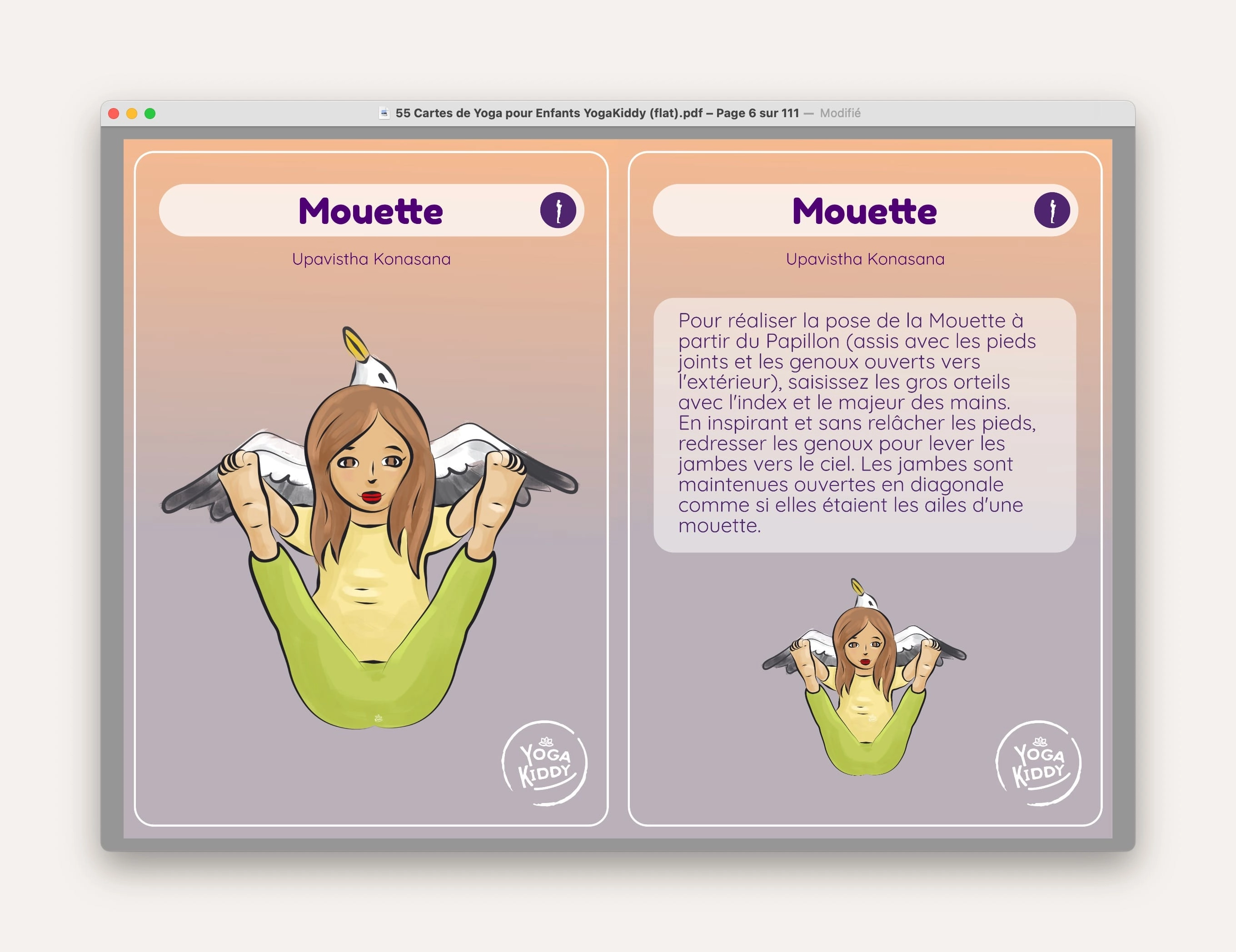 mouette telecharger carte yoga gratuite posture YogaKiddy imprimer PDF yoga enfants