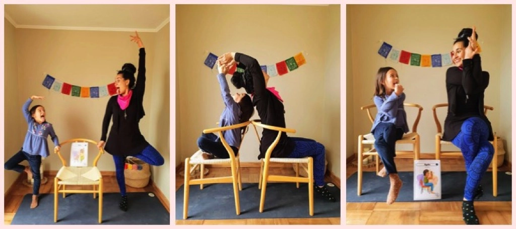 Peggy et Luz pratiquant des exercices de yoga sur chaise