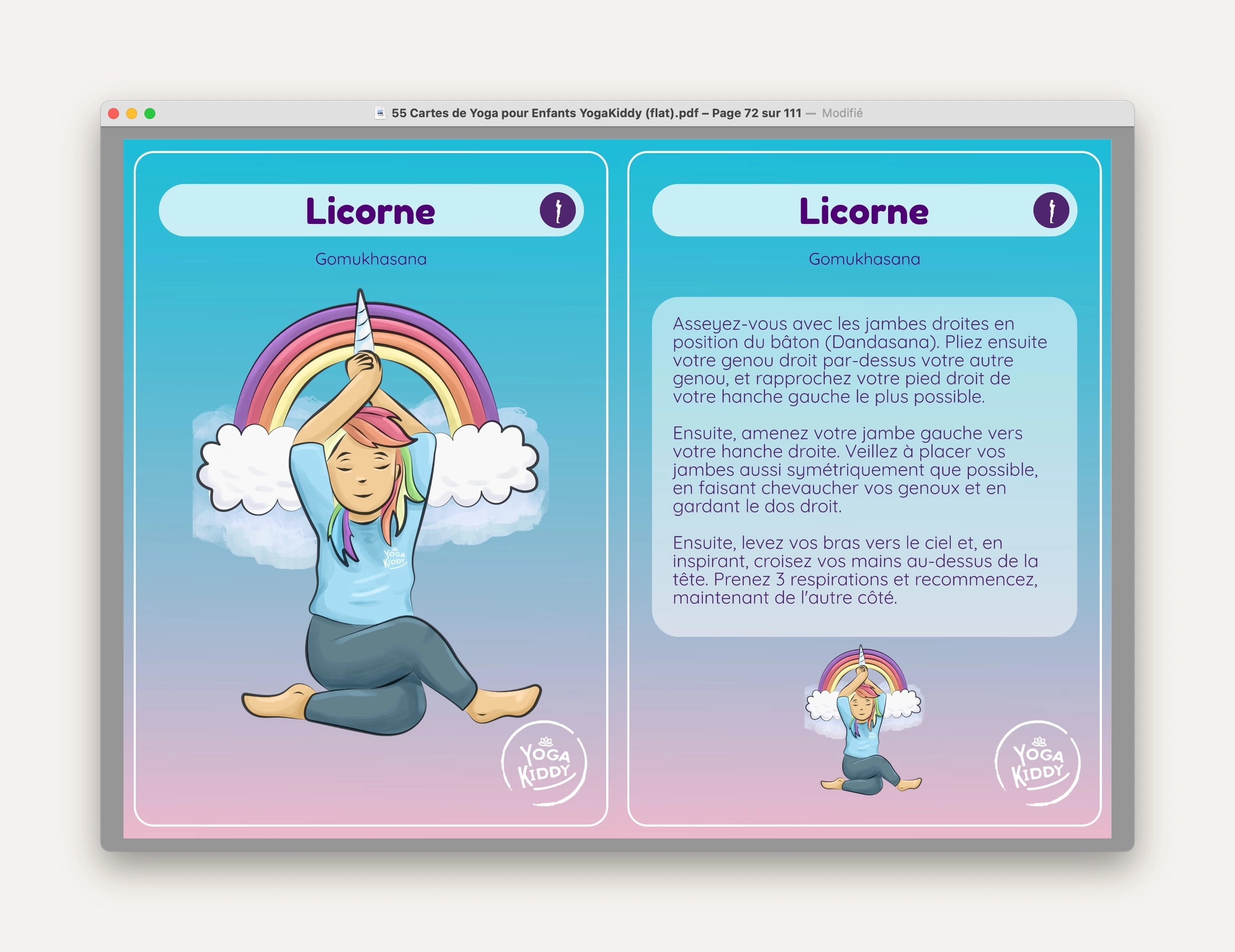 licorne telecharger carte yoga gratuite posture YogaKiddy imprimer PDF yoga enfants
