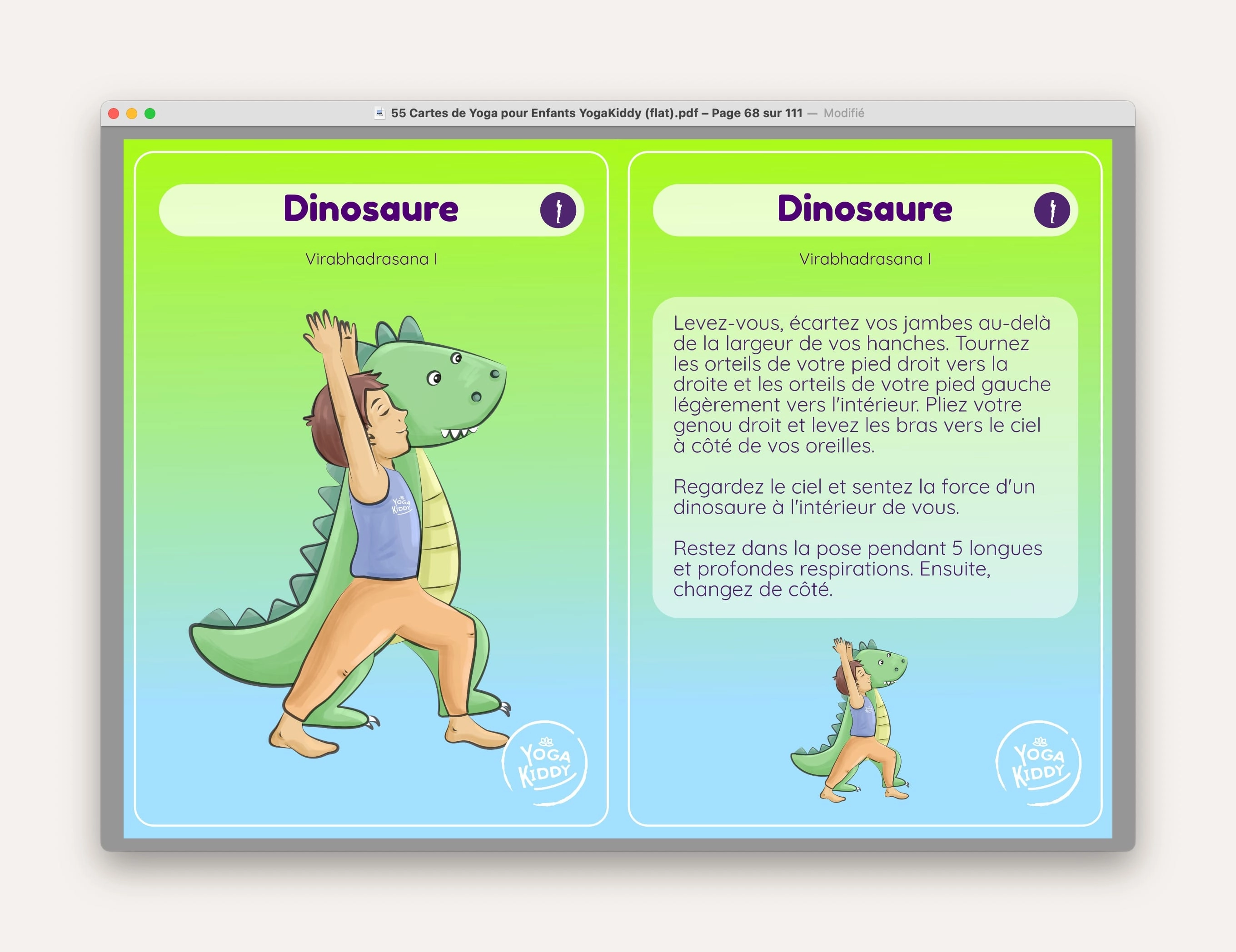 dinosaure telecharger carte yoga gratuite posture YogaKiddy imprimer PDF
