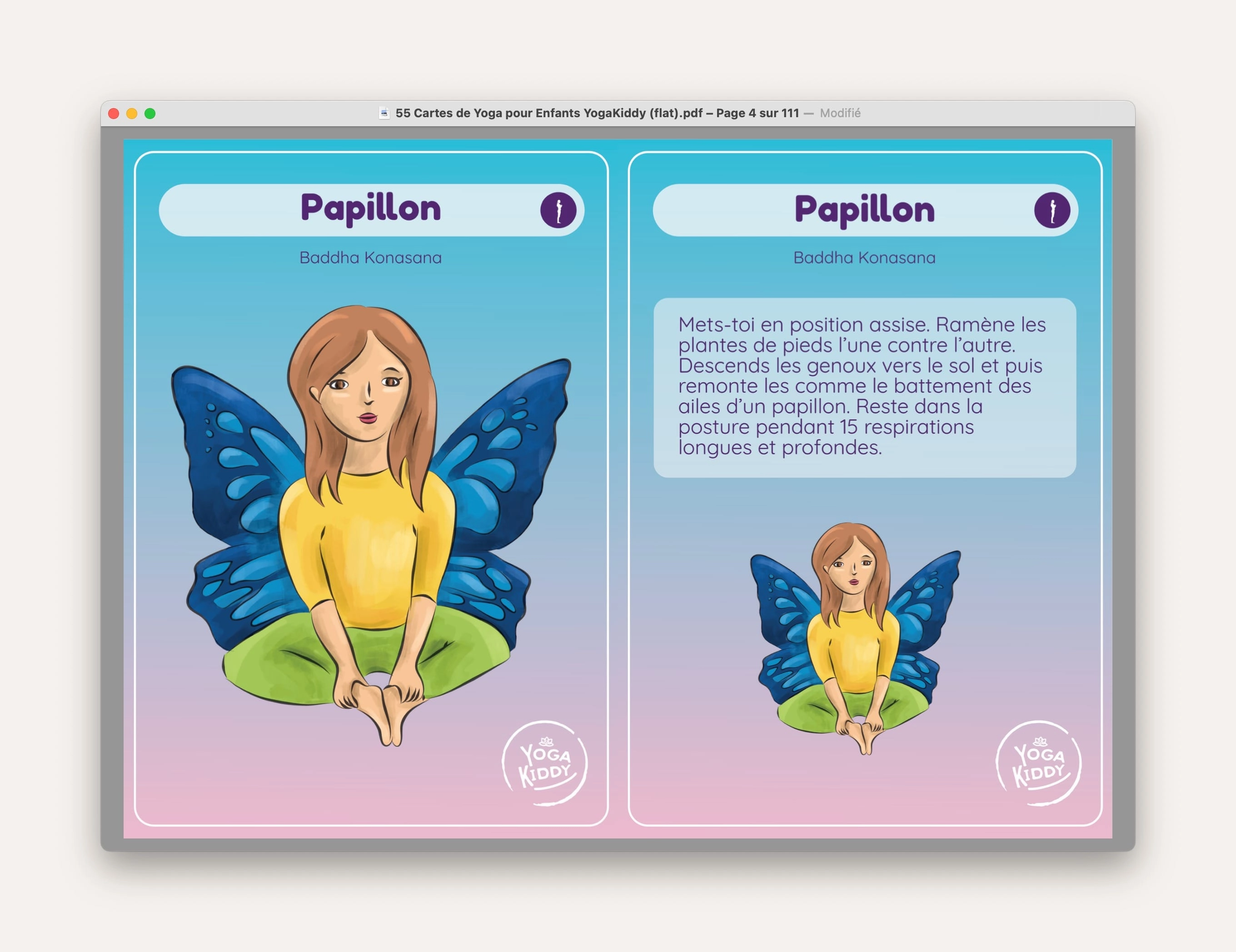 papillon telecharger carte yoga gratuite posture YogaKiddy imprimer PDF yoga enfants