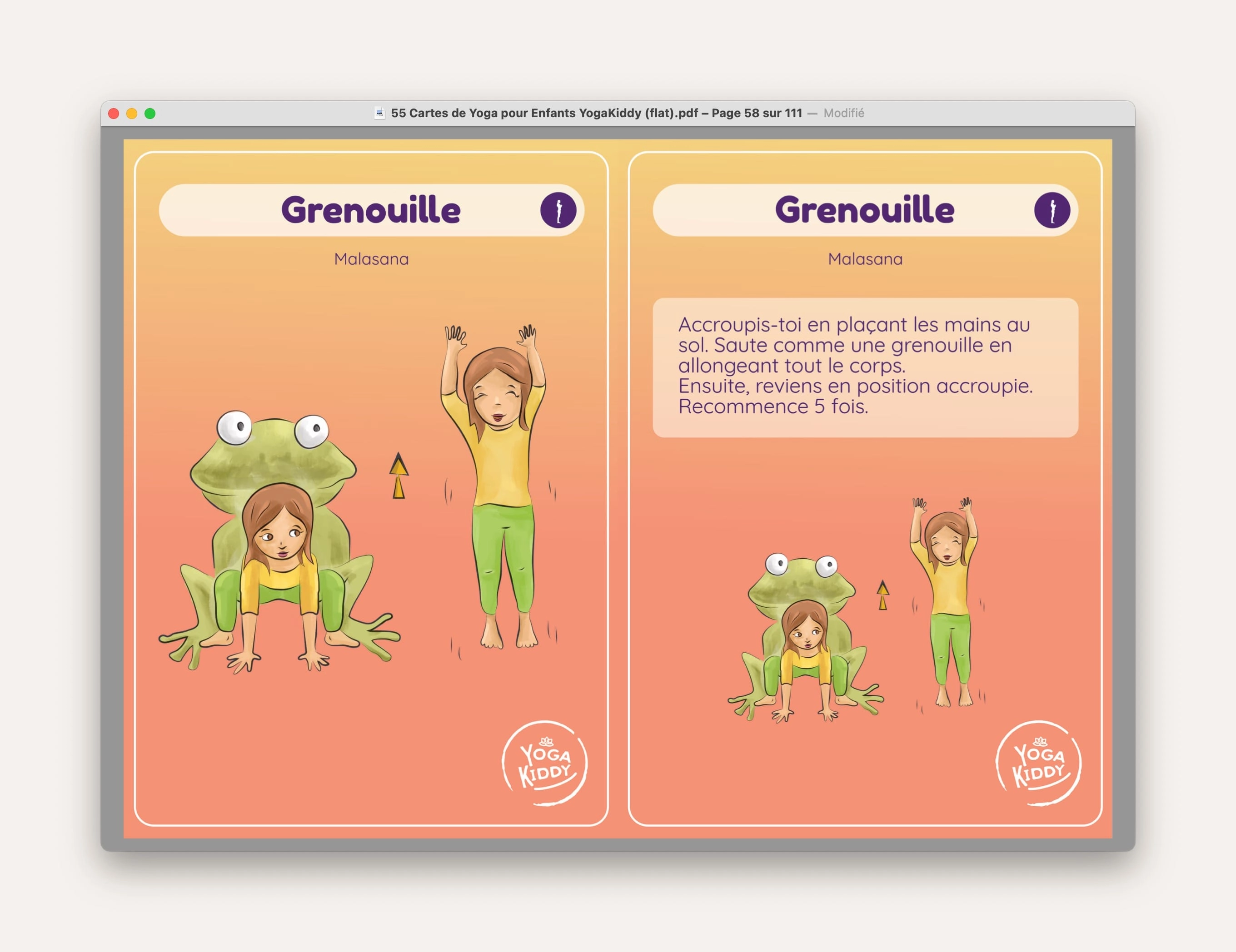 grenouille telecharger carte yoga gratuite posture YogaKiddy imprimer PDF yoga enfants
