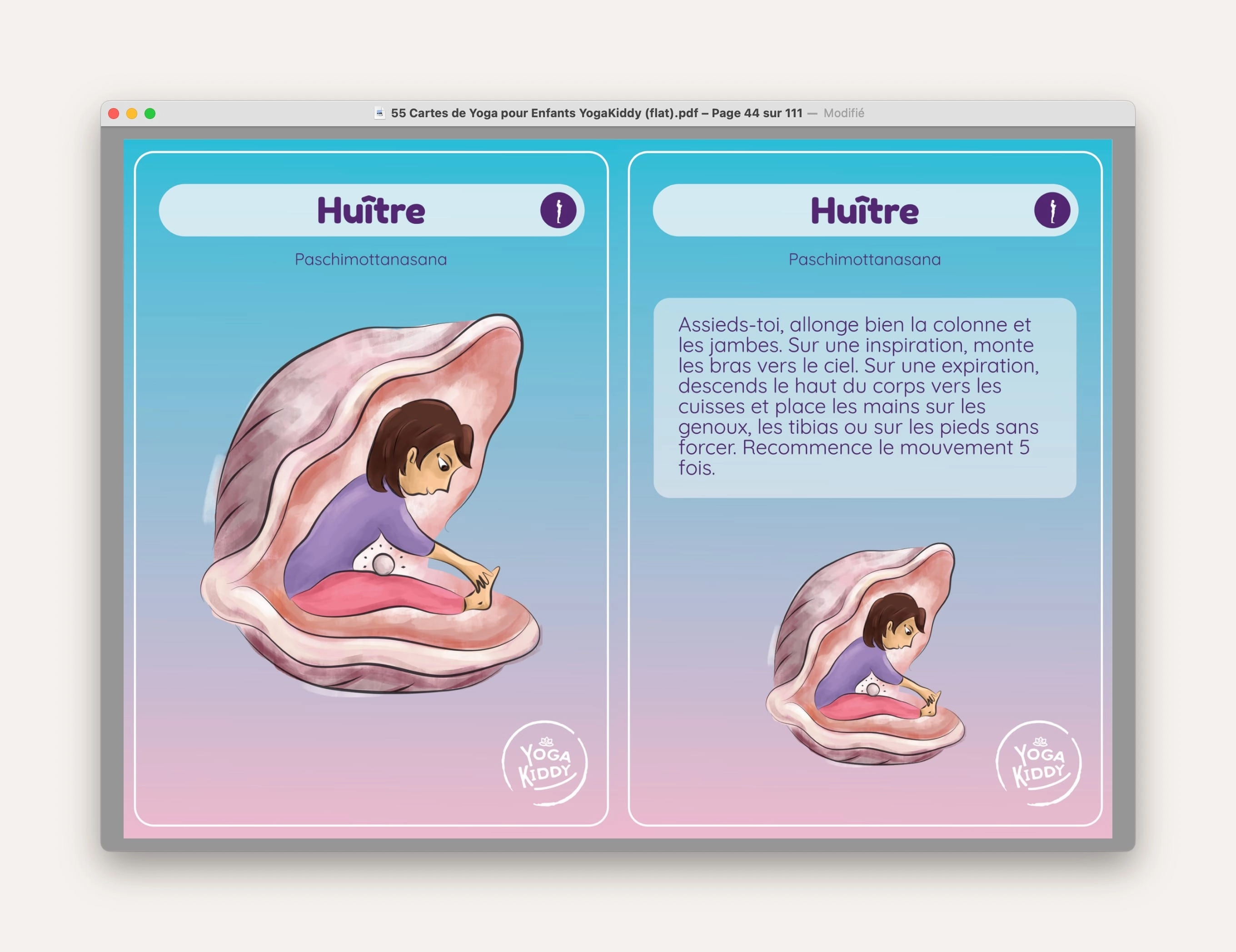 huître telecharger carte yoga gratuite posture YogaKiddy imprimer PDF