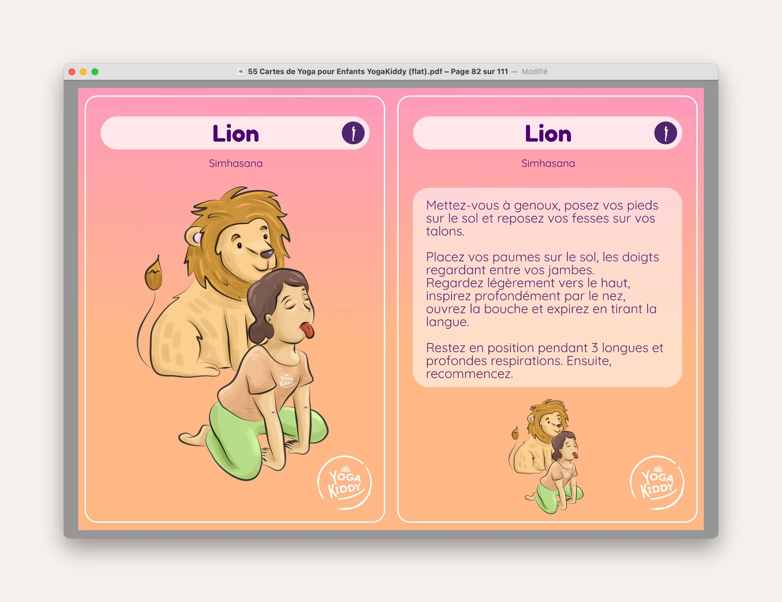 lion telecharger carte yoga gratuite posture YogaKiddy imprimer PDF yoga enfants