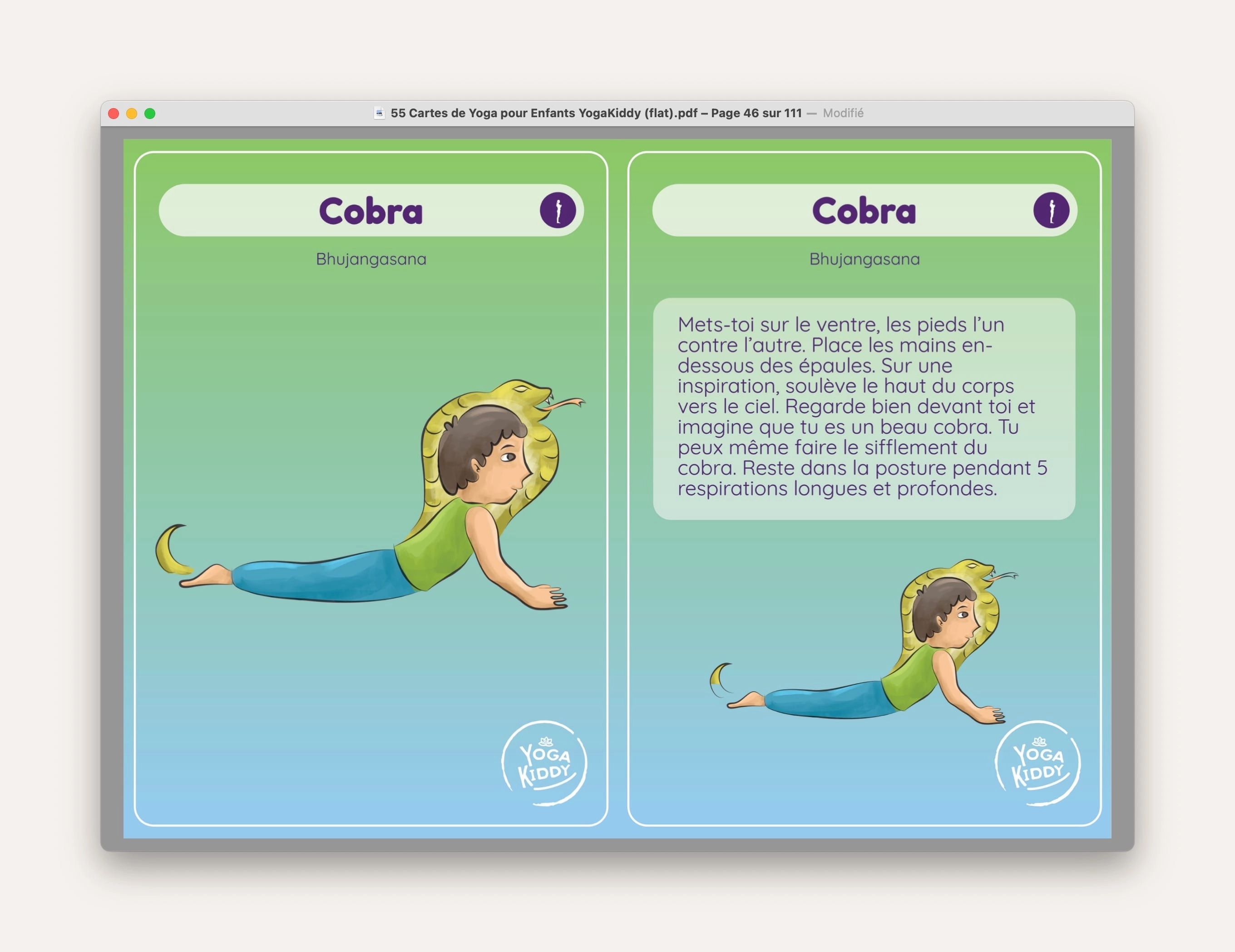 cobra telecharger carte yoga gratuite posture YogaKiddy imprimer PDF