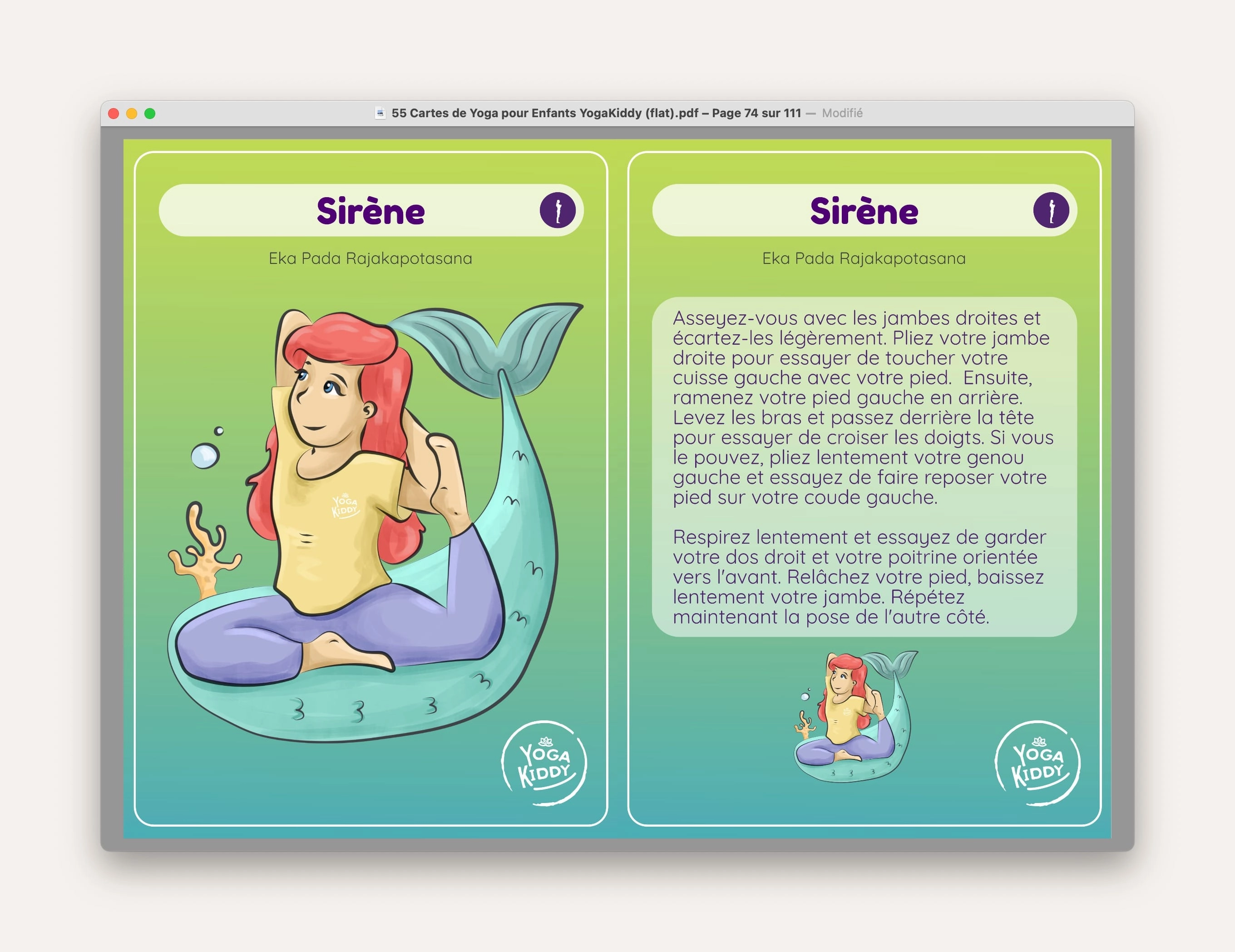 sirène telecharger carte yoga gratuite posture YogaKiddy imprimer PDF yoga enfants