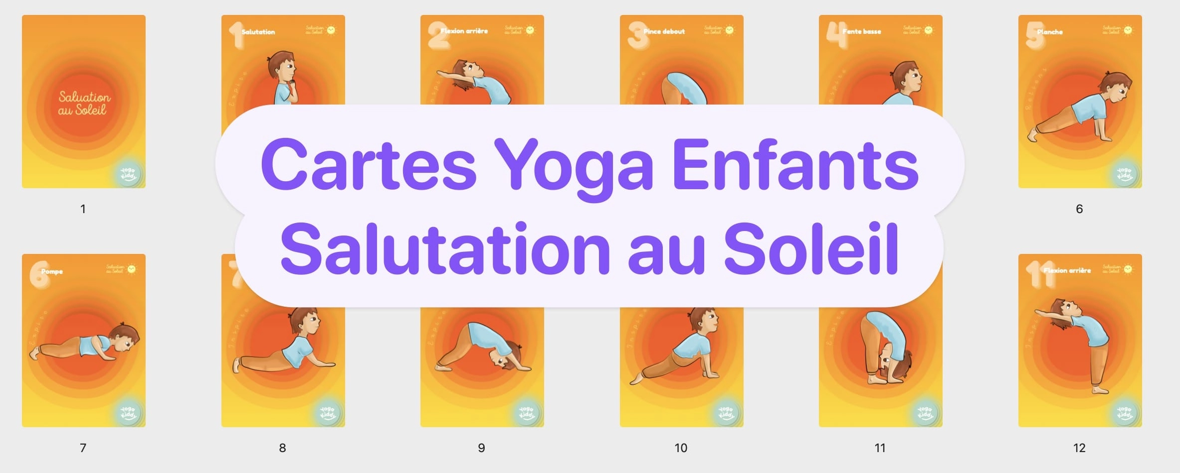 Cartes Yoga Enfants Salutation au Soleil Télécharger Gratuit Imprimer