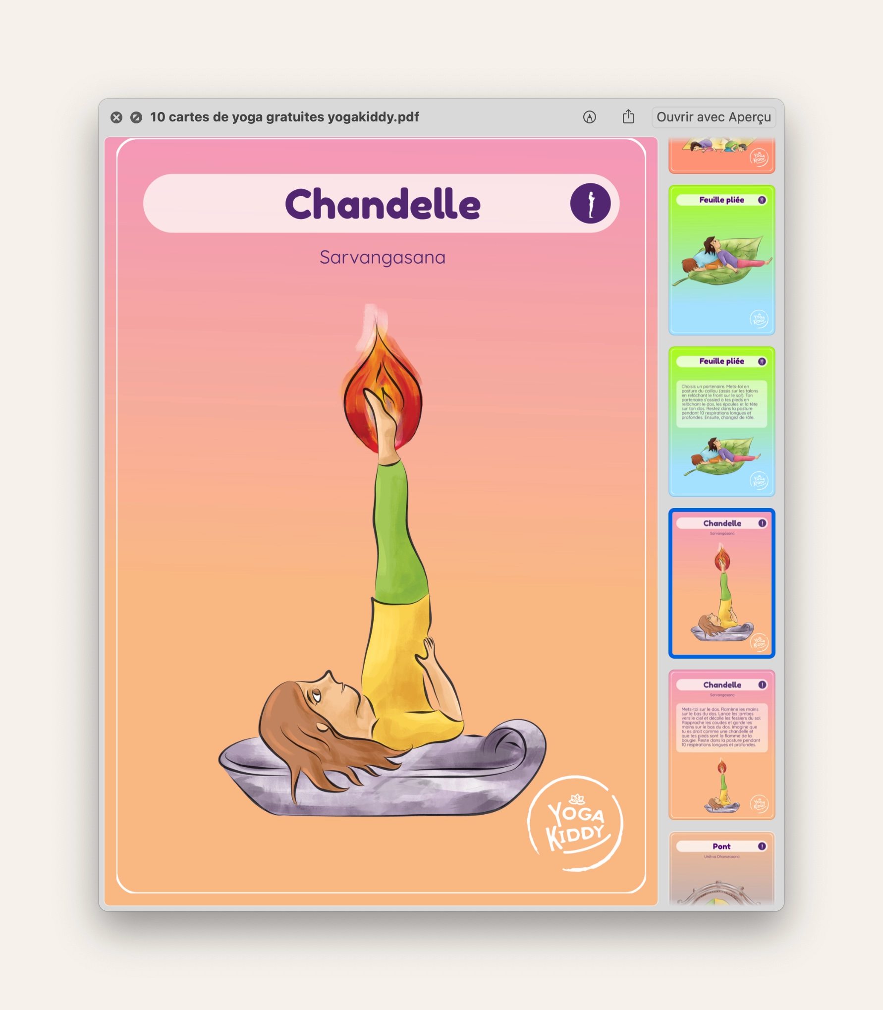 Posture de la Chandelle (Sarvangasana) : Carte de Yoga Enfants Gratuite à Télécharger